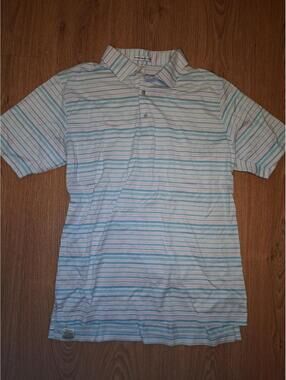 Peter Millar Golf Polo Mens Medium White Multicolor Striped